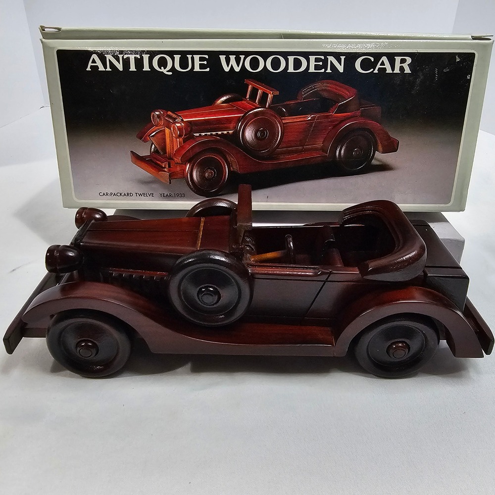 Vintage 1933 Packard Twelve  Wooden Car Model Handcrafted Decor with Box